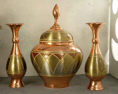 ست قندان مس و خاتم